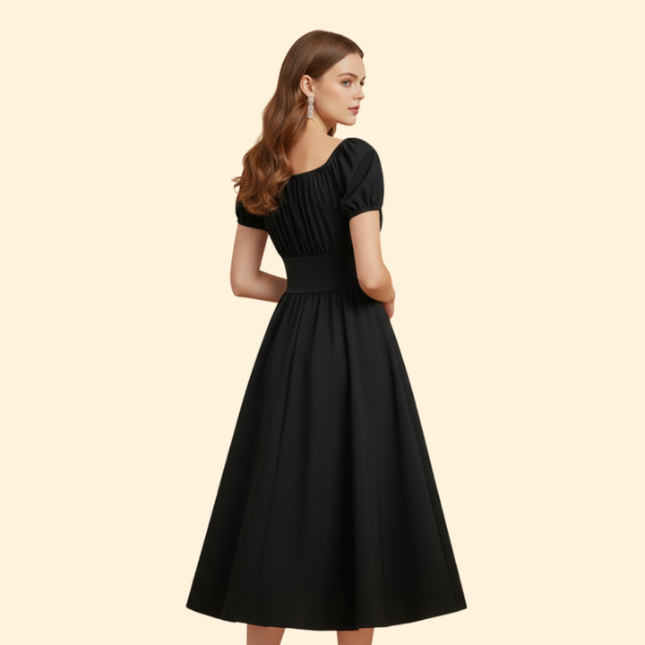 Women's A-Line Dress with Puff Sleeves