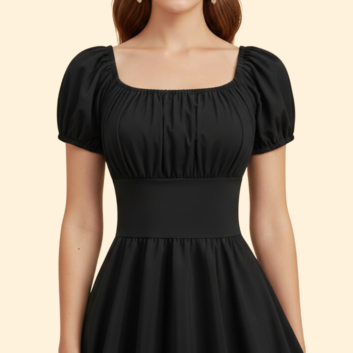 Women's A-Line Dress with Puff Sleeves