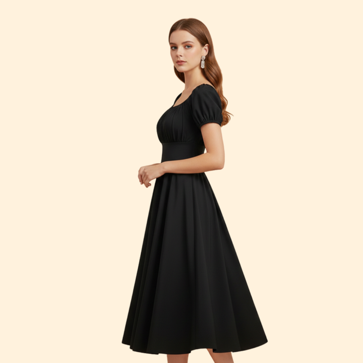 Women's A-Line Dress with Puff Sleeves
