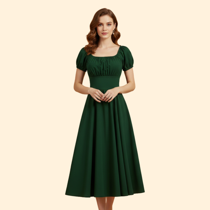 Women's A-Line Dress with Puff Sleeves