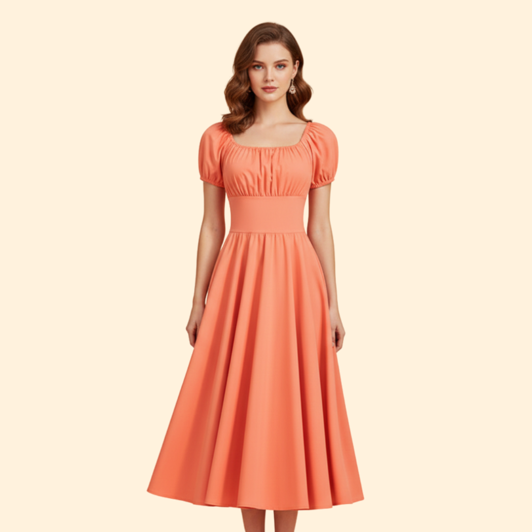 Women's A-Line Dress with Puff Sleeves
