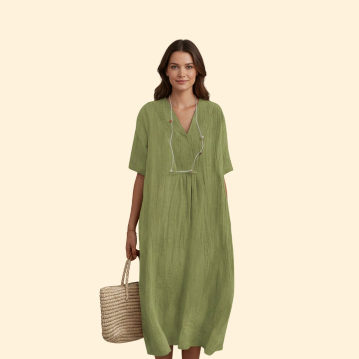 Women’s A-Line Dress with V-Neck and Buttons