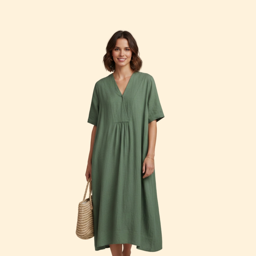 Women’s A-Line Dress with V-Neck and Buttons