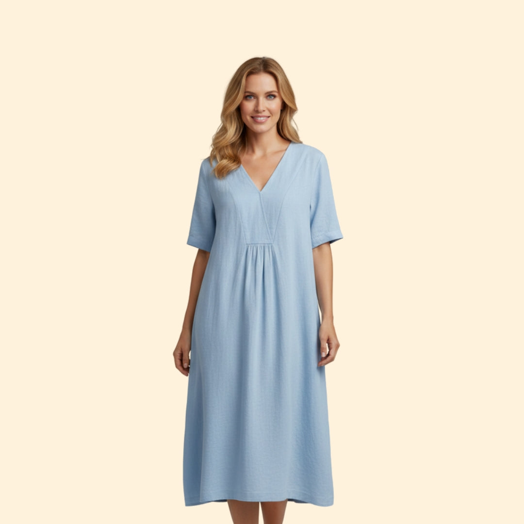 Women’s A-Line Dress with V-Neck and Buttons