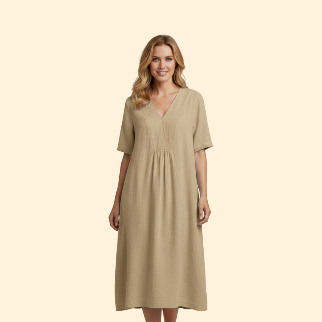 Women’s A-Line Dress with V-Neck and Buttons