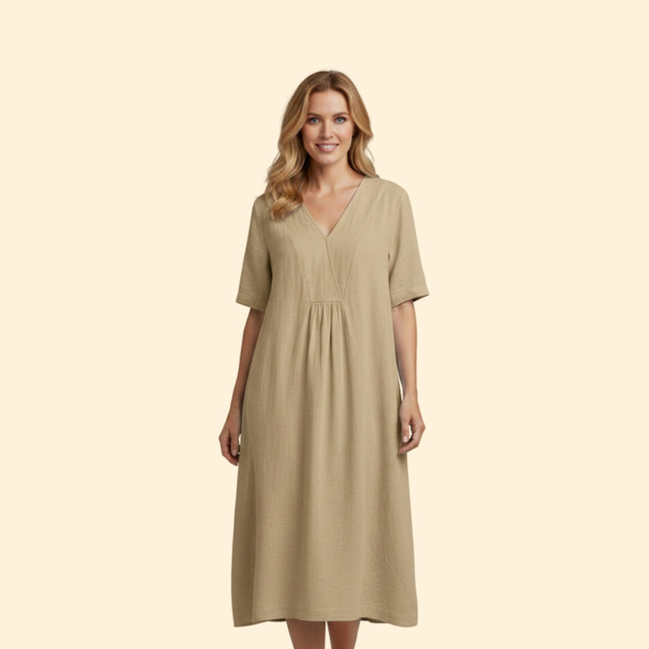 Women’s A-Line Dress with V-Neck and Buttons