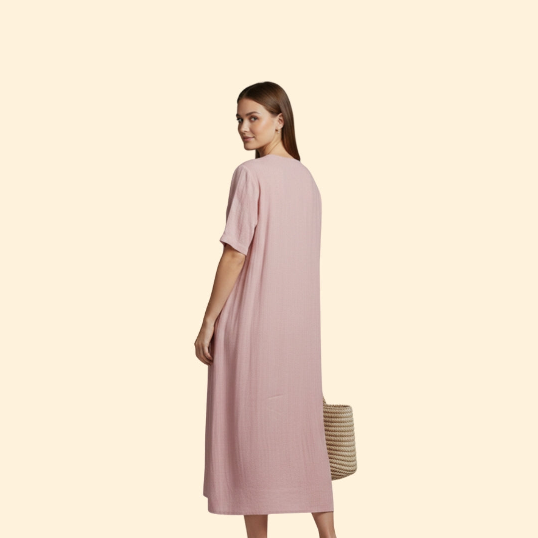 Women’s A-Line Dress with V-Neck and Buttons