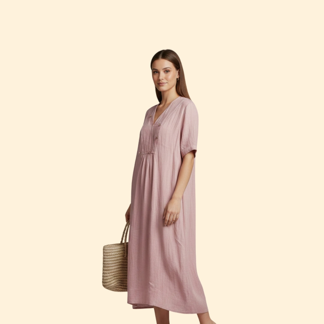 Women’s A-Line Dress with V-Neck and Buttons