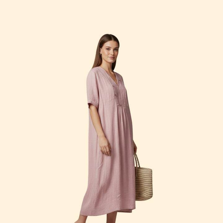 Women’s A-Line Dress with V-Neck and Buttons