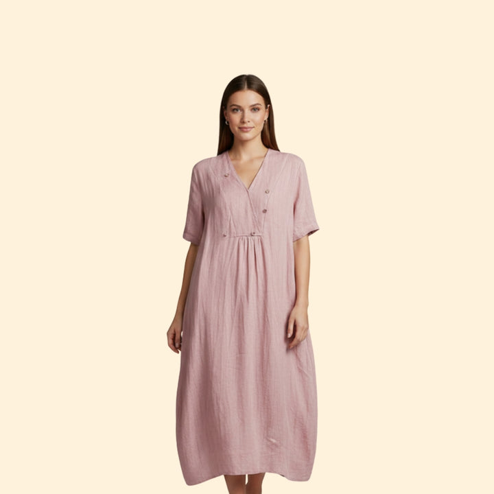 Women’s A-Line Dress with V-Neck and Buttons