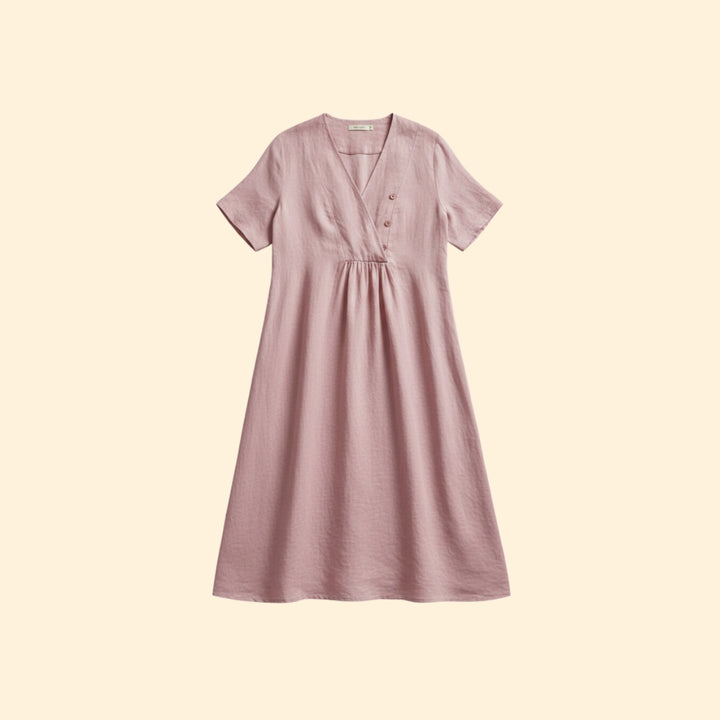 Women’s A-Line Dress with V-Neck and Buttons