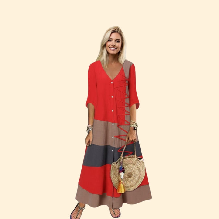 Women’s A-Line Dress with V-Neck and Lace-up Detail