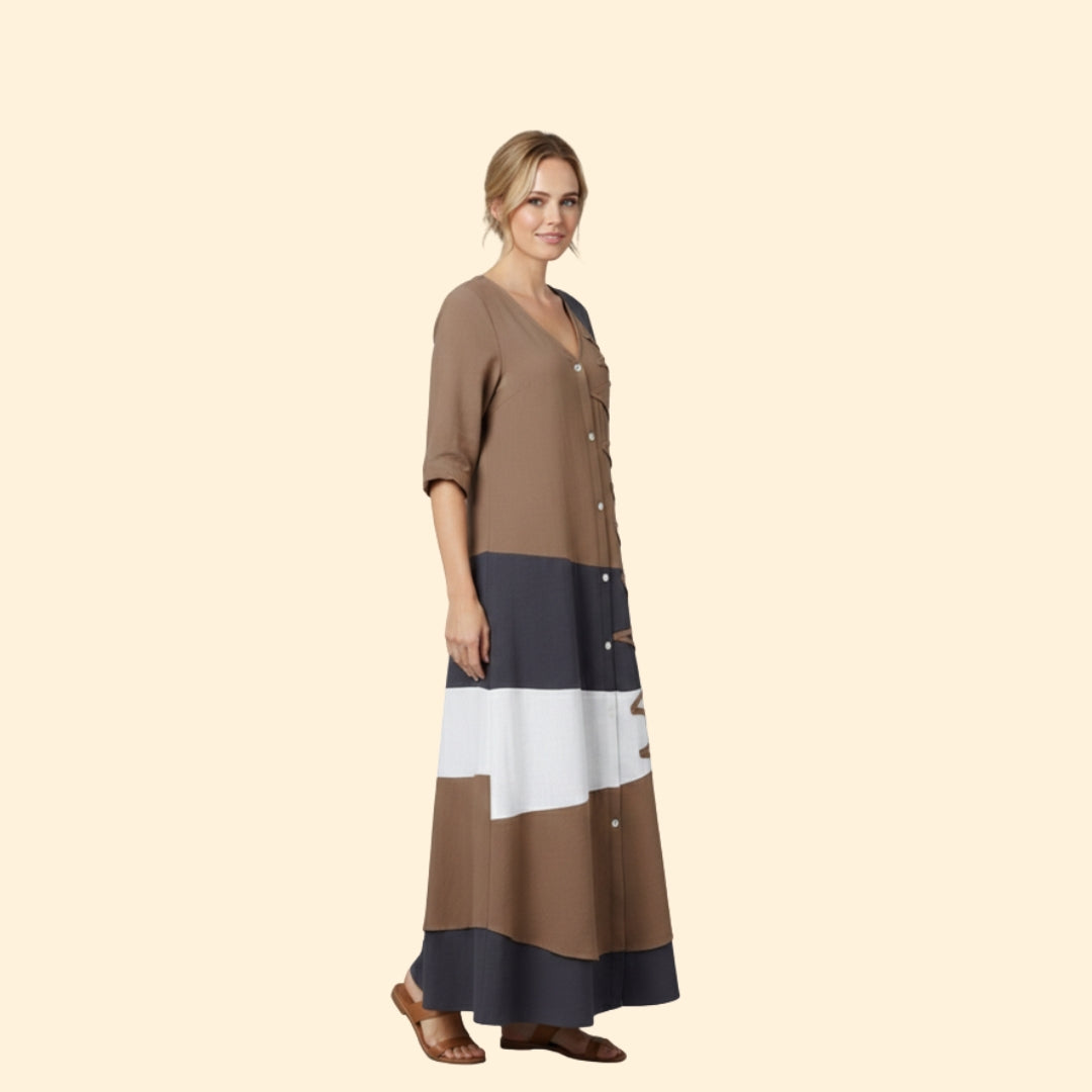 Women’s A-Line Dress with V-Neck and Lace-up Detail