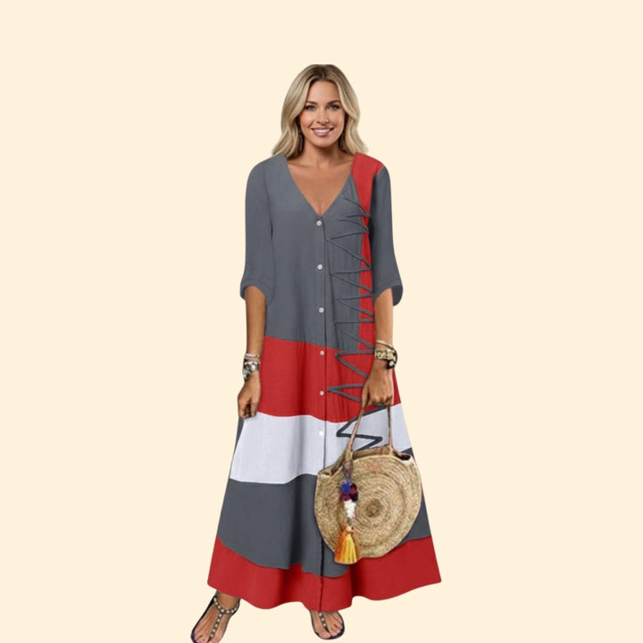 Women’s A-Line Dress with V-Neck and Lace-up Detail