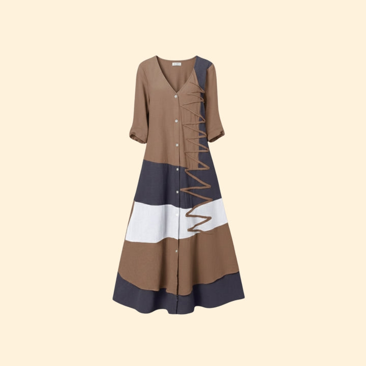Women’s A-Line Dress with V-Neck and Lace-up Detail