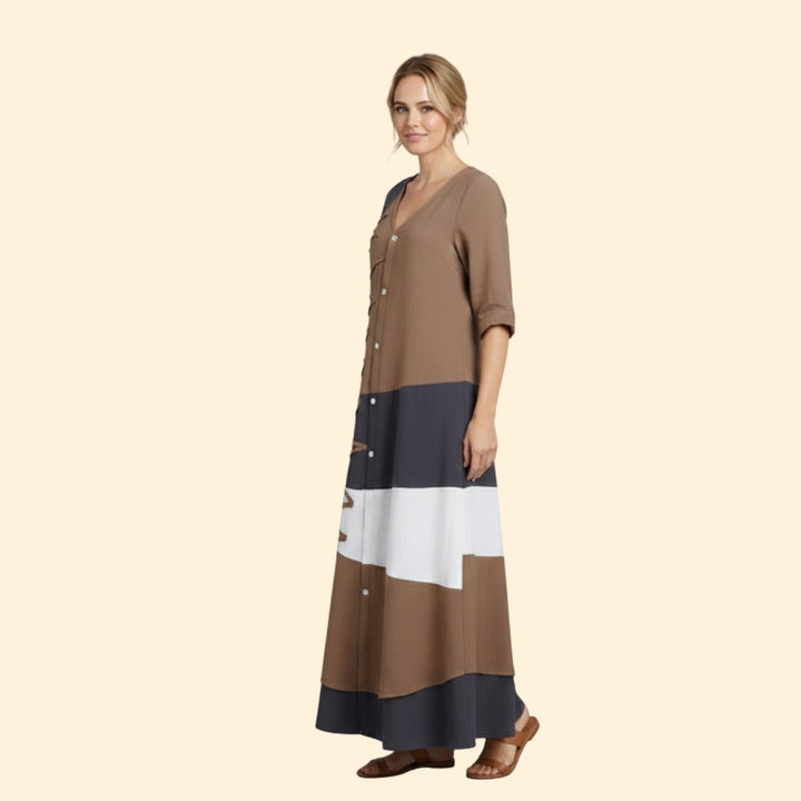 Women’s A-Line Dress with V-Neck and Lace-up Detail