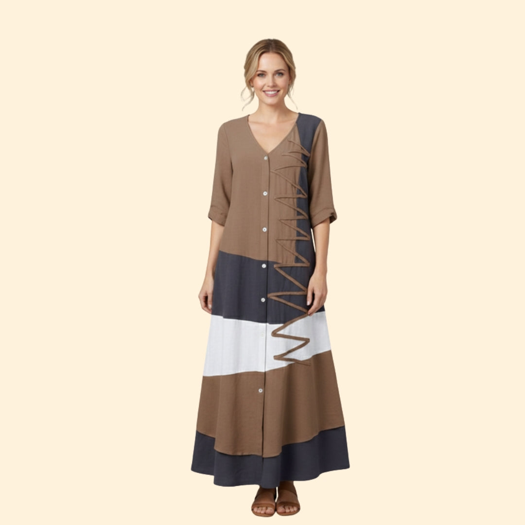 Women’s A-Line Dress with V-Neck and Lace-up Detail