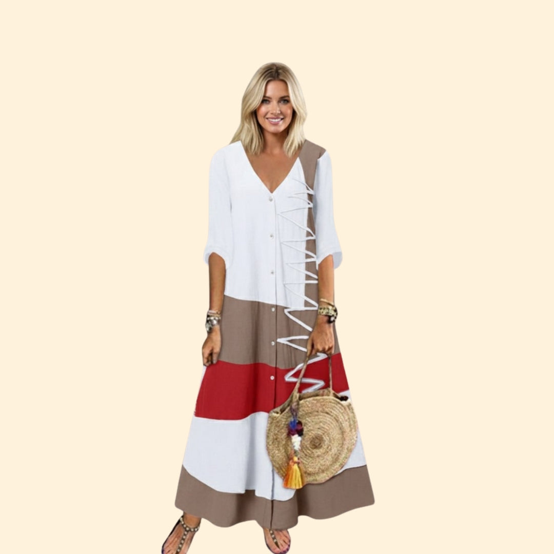 Women’s A-Line Dress with V-Neck and Lace-up Detail