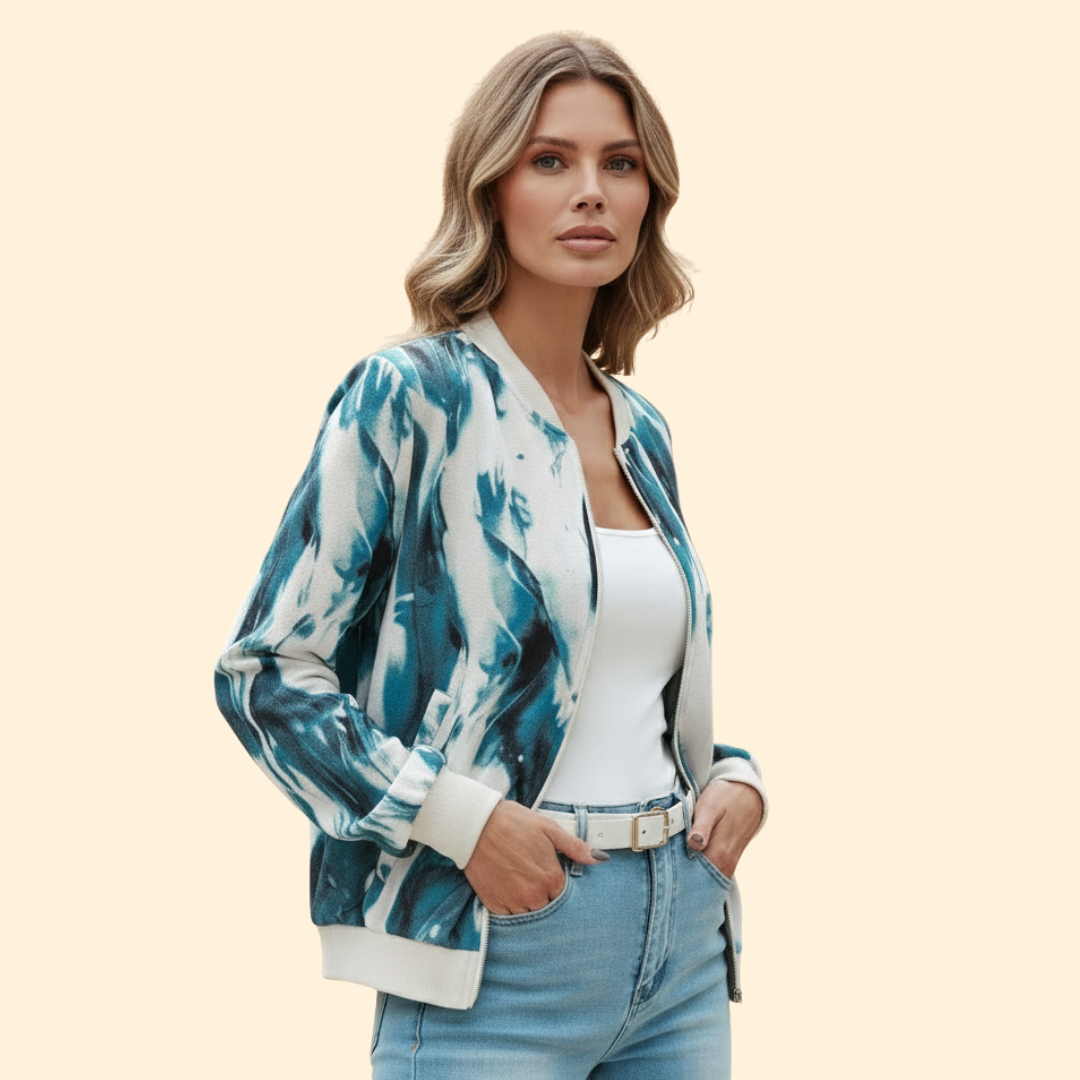Women’s Bomber Jacket with Abstract Print Design