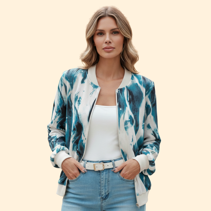 Women’s Bomber Jacket with Abstract Print Design
