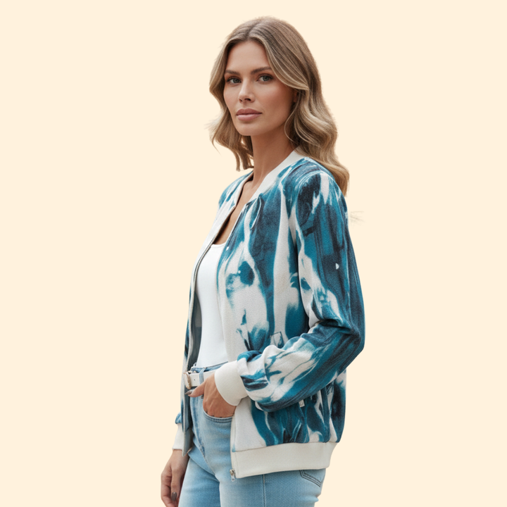 Women’s Bomber Jacket with Abstract Print Design