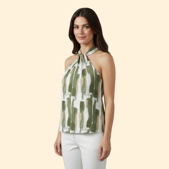 Women’s Abstract Print Halter Top with V-Neck