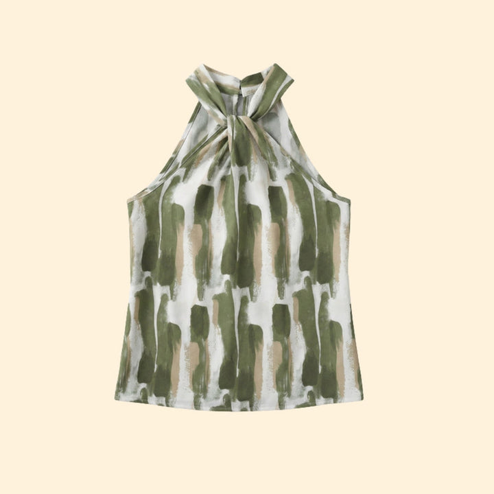 Women’s Abstract Print Halter Top with V-Neck