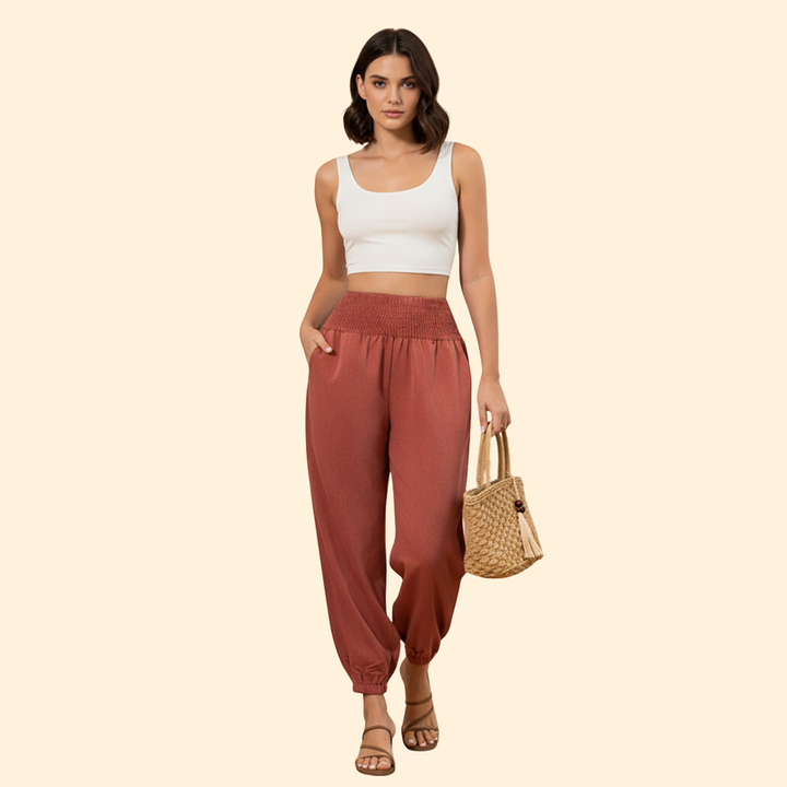 Women's Airy Summer Trousers with Smocked Waist