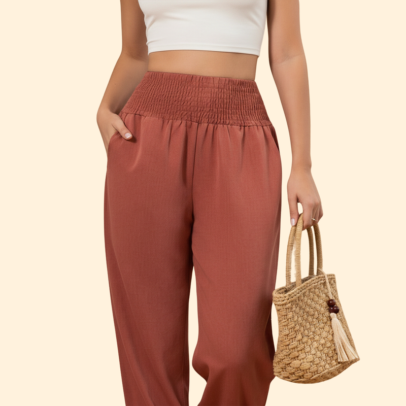 Women's Airy Summer Trousers with Smocked Waist