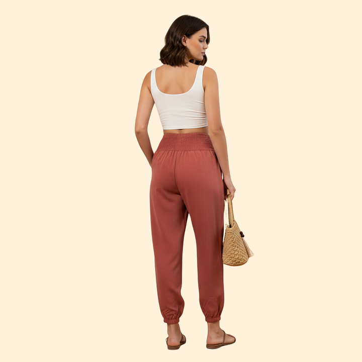Women's Airy Summer Trousers with Smocked Waist