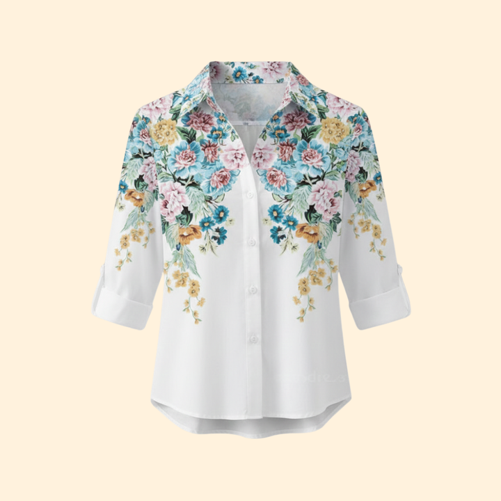 Women’s Long Sleeve Blouse with Floral and Butterfly Print
