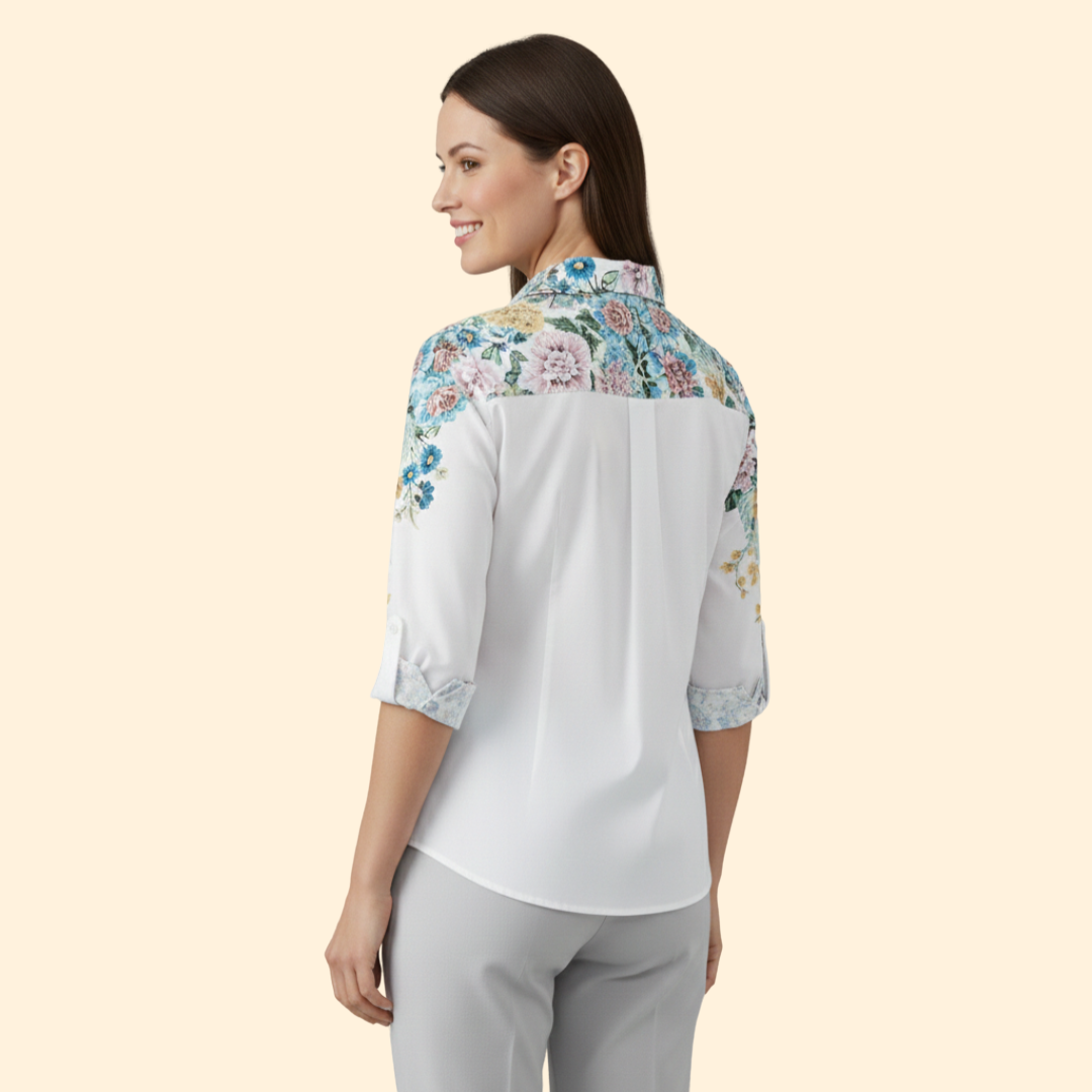 Women’s Long Sleeve Blouse with Floral and Butterfly Print