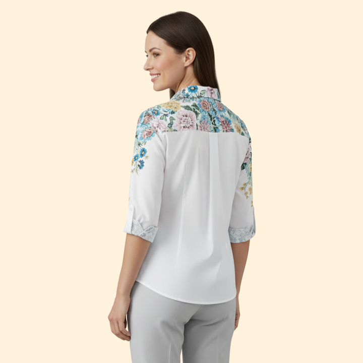 Women’s Long Sleeve Blouse with Floral and Butterfly Print
