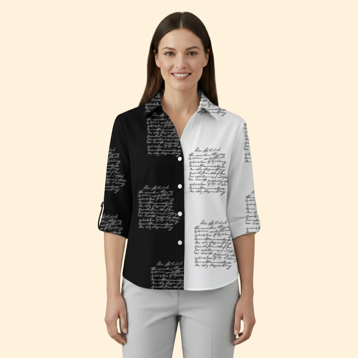 Women’s Long Sleeve Blouse with Floral and Butterfly Print