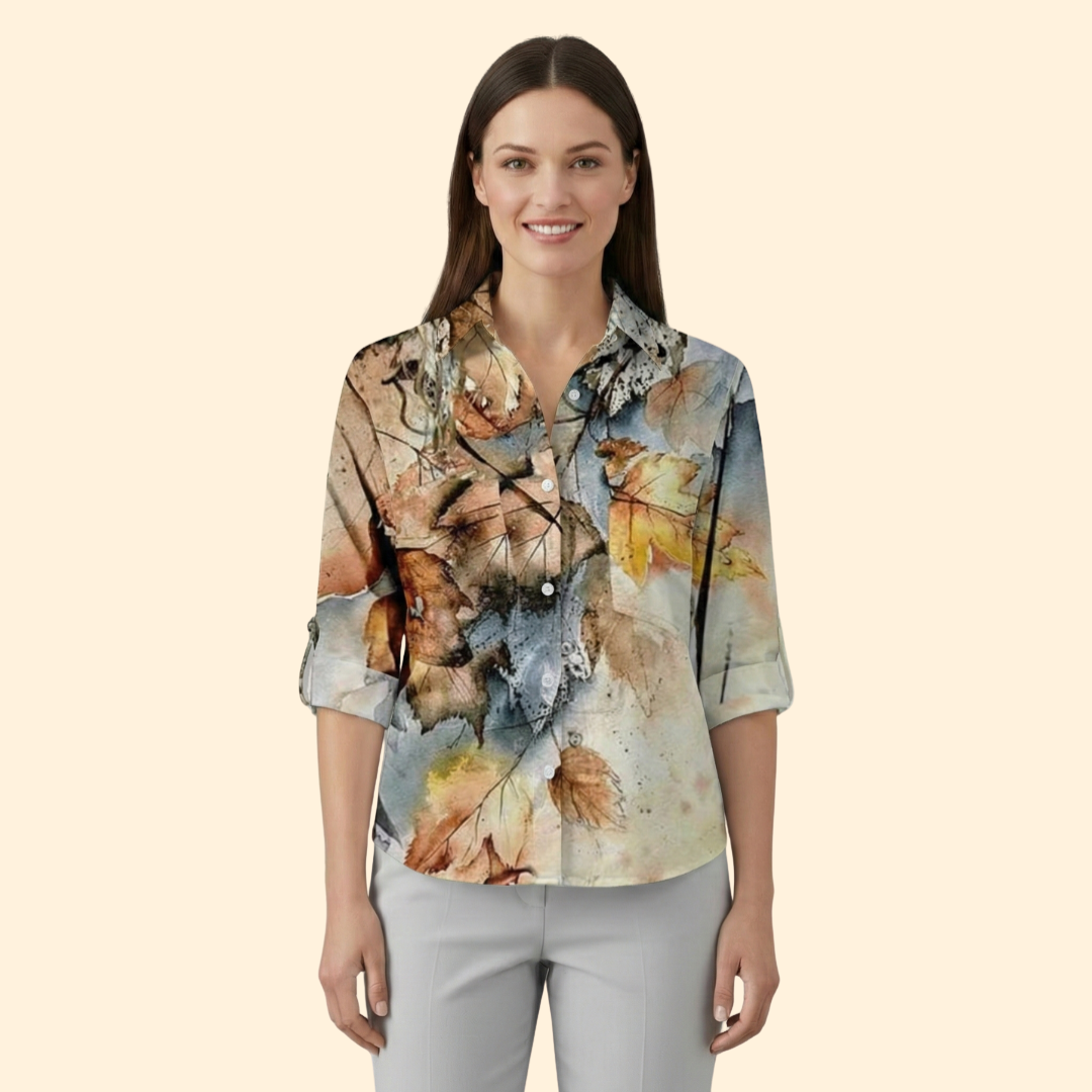 Women’s Long Sleeve Blouse with Floral and Butterfly Print