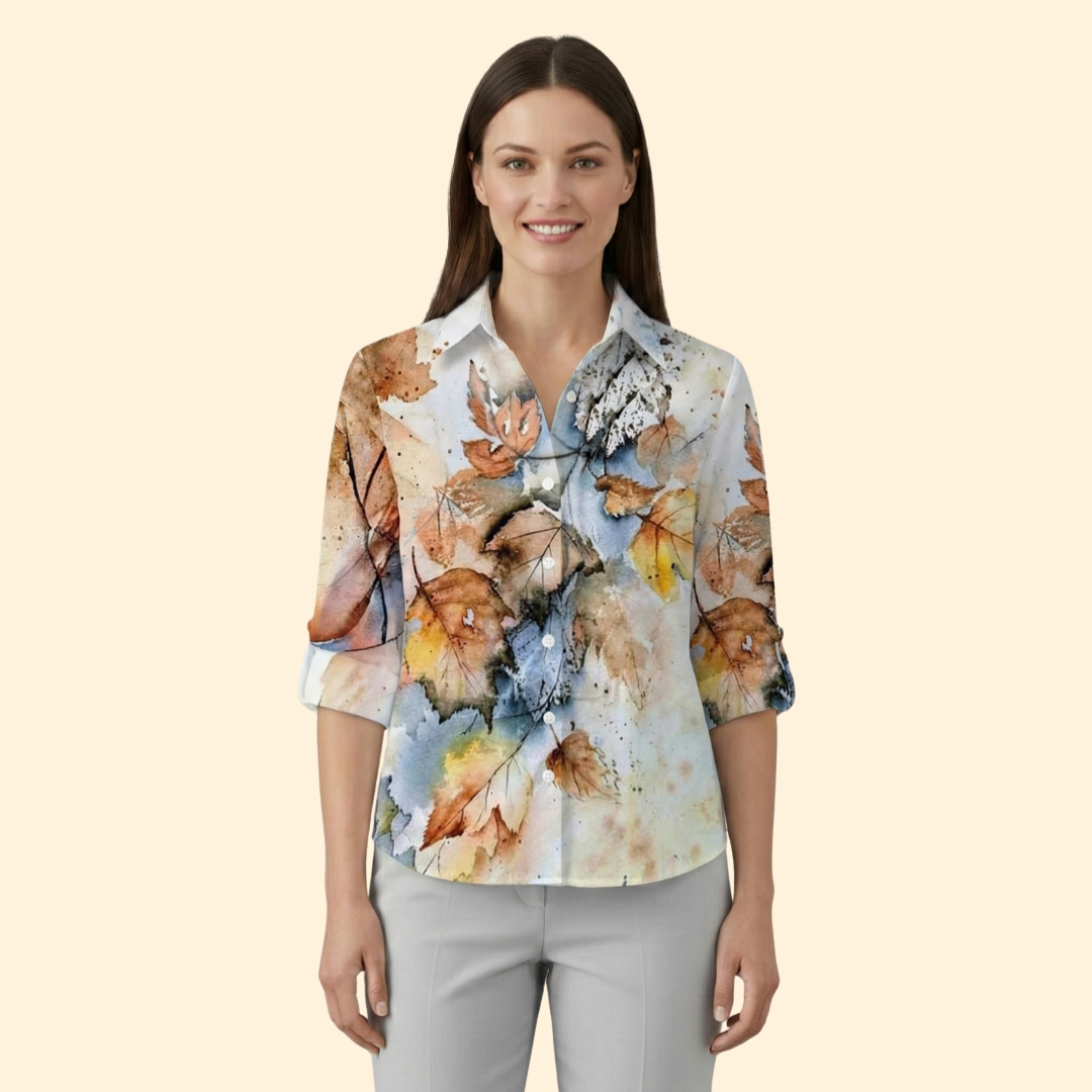 Women’s Long Sleeve Blouse with Floral and Butterfly Print
