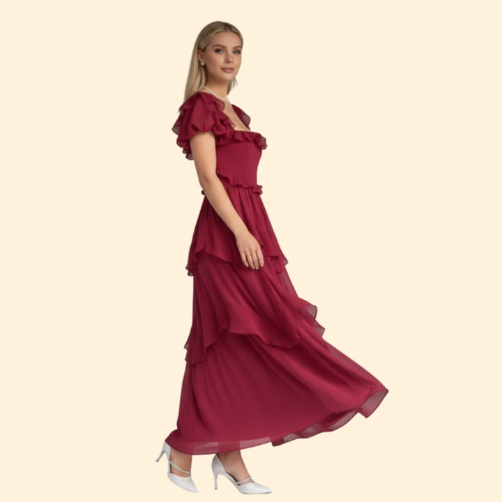 Women’s Backless Dress with Ruffled Sleeves