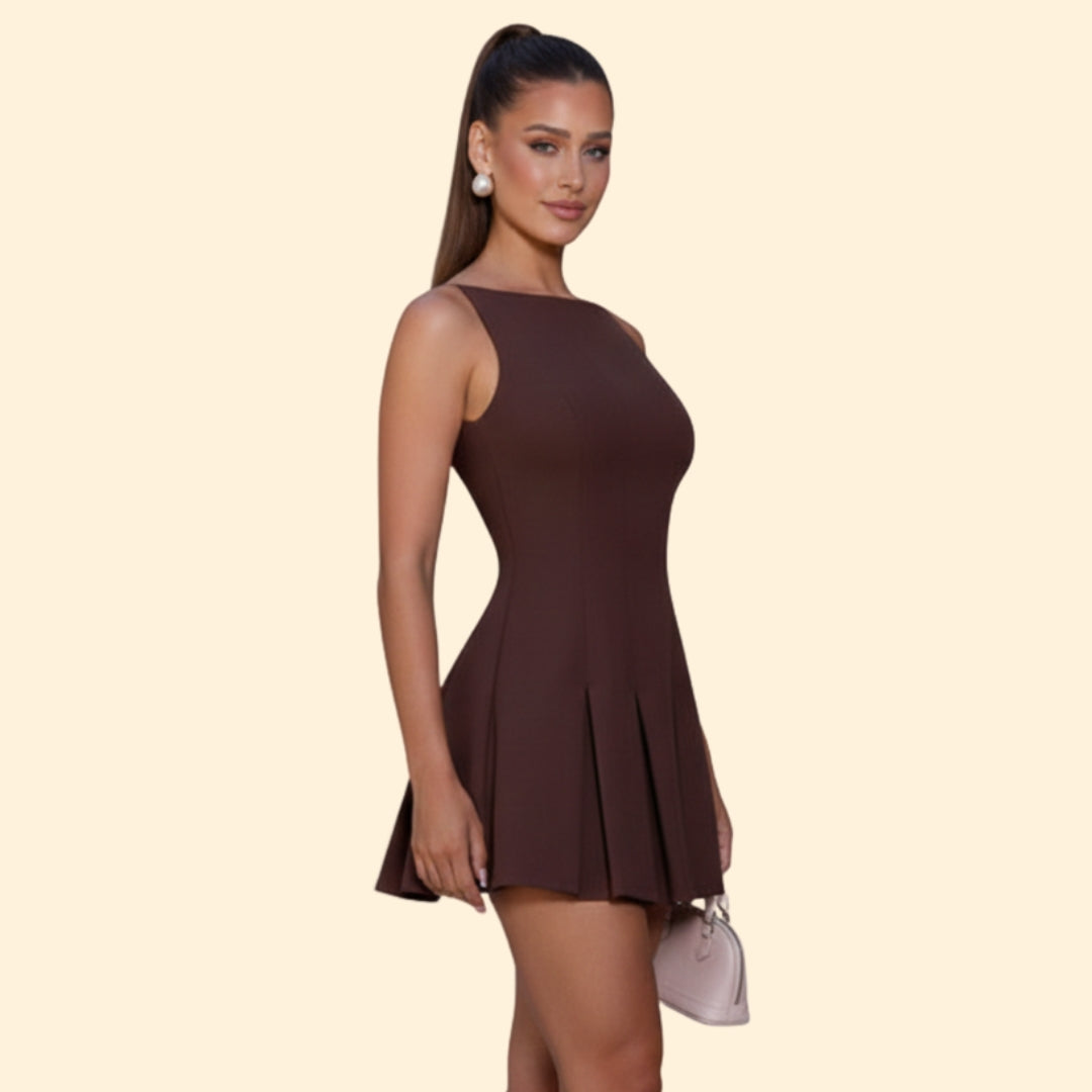 Women’s Backless Mini Dress Pleated Skirt