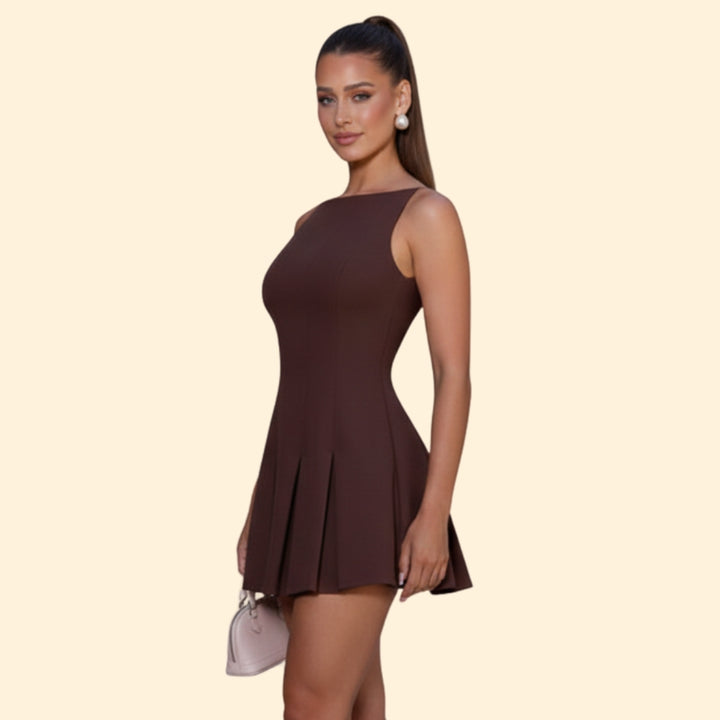 Women’s Backless Mini Dress Pleated Skirt