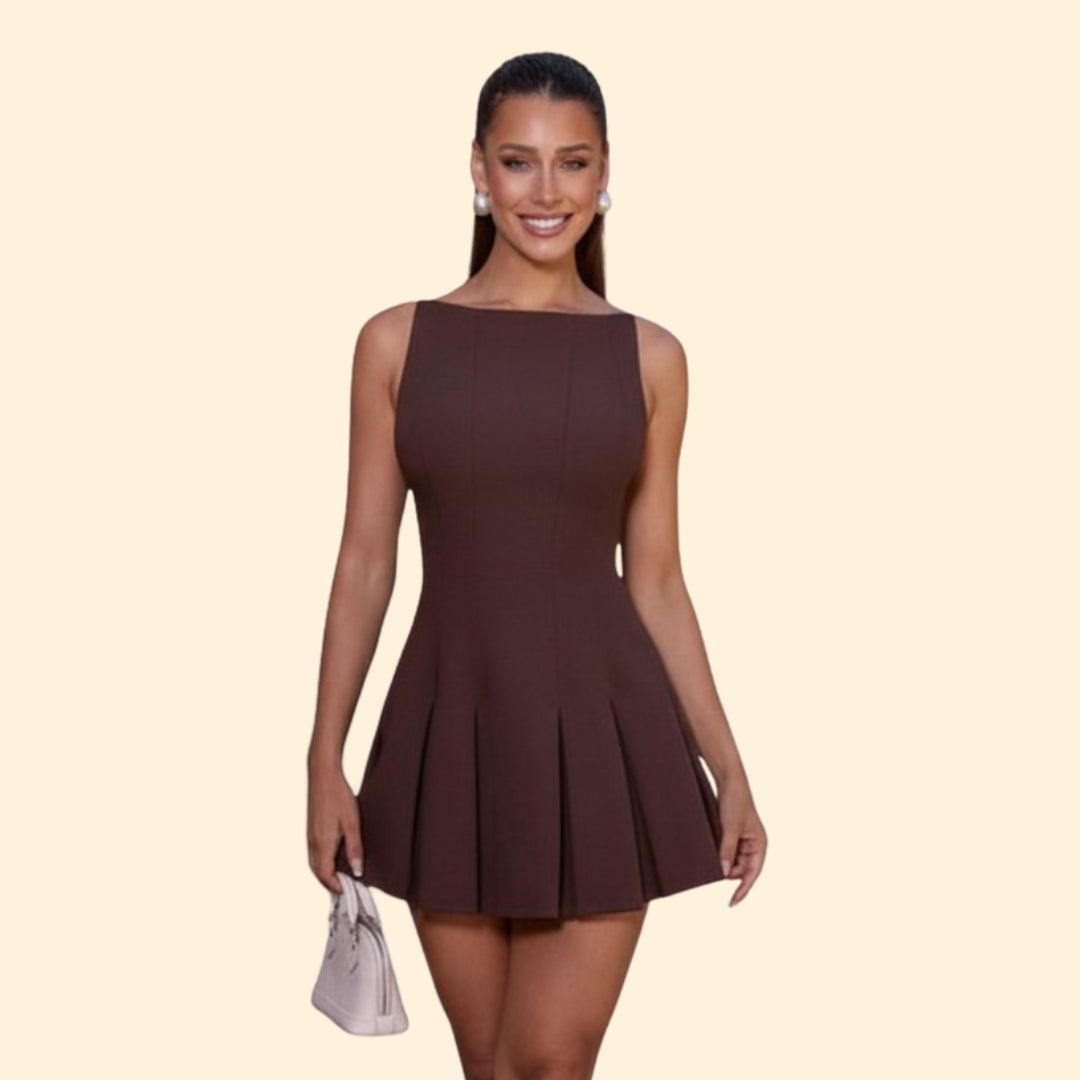 Women’s Backless Mini Dress Pleated Skirt