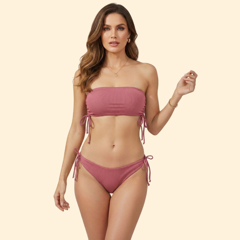 Women’s Bandeau Bikini with Ruched Tie-Side Bottoms