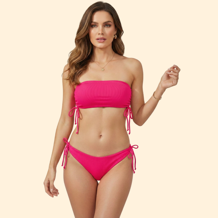 Women’s Bandeau Bikini with Ruched Tie-Side Bottoms