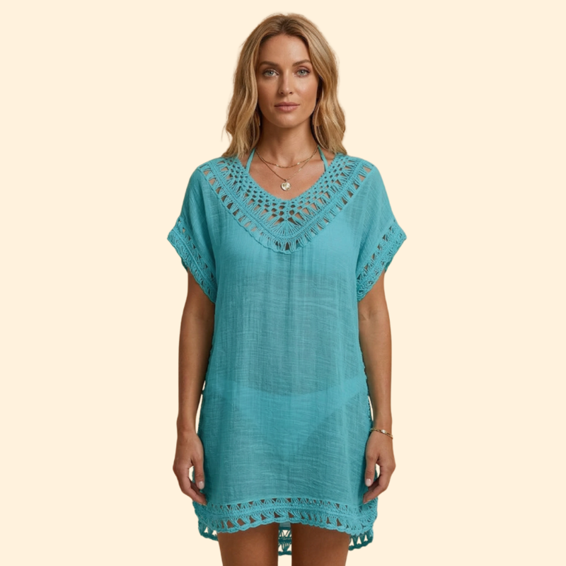 Women’s Beach Cover Up Dress with Crochet Trim