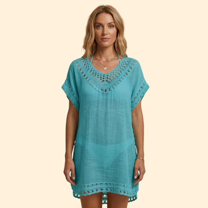 Women’s Beach Cover Up Dress with Crochet Trim