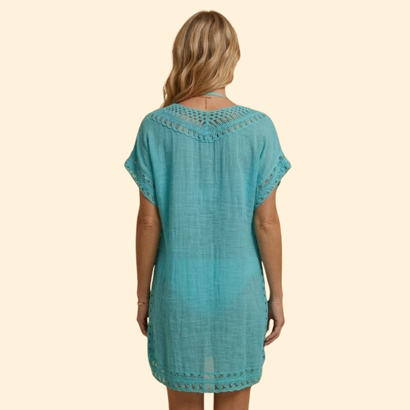 Women’s Beach Cover Up Dress with Crochet Trim
