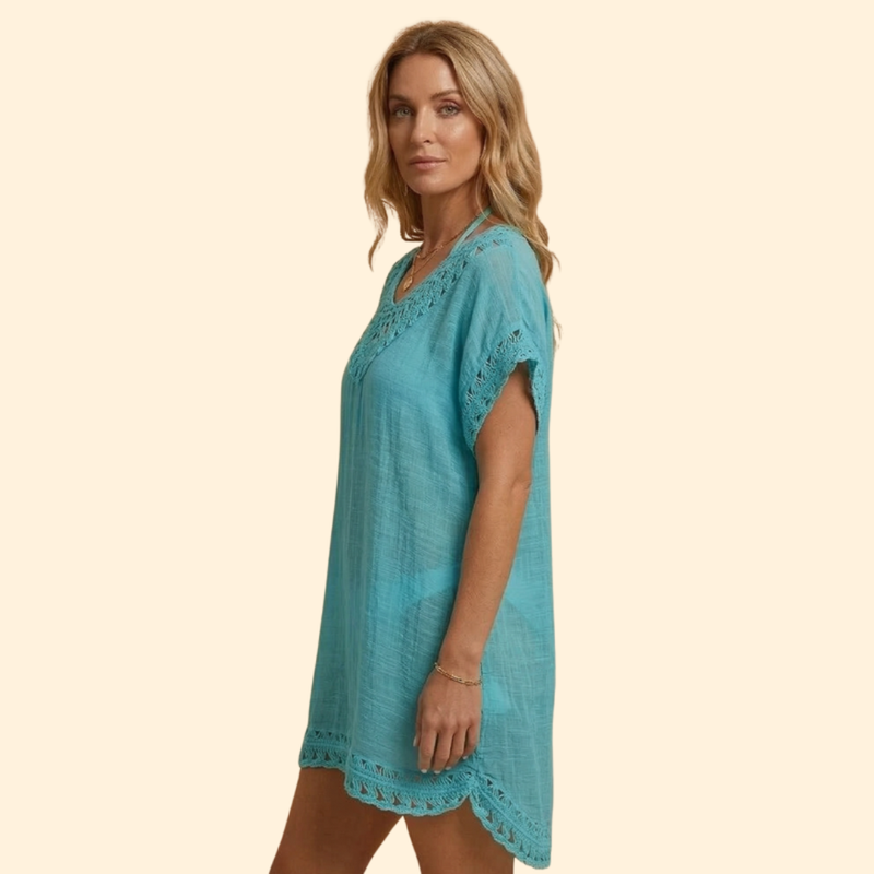 Women’s Beach Cover Up Dress with Crochet Trim