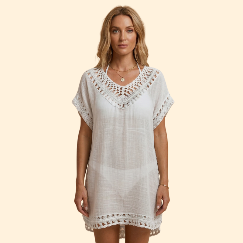 Women’s Beach Cover Up Dress with Crochet Trim