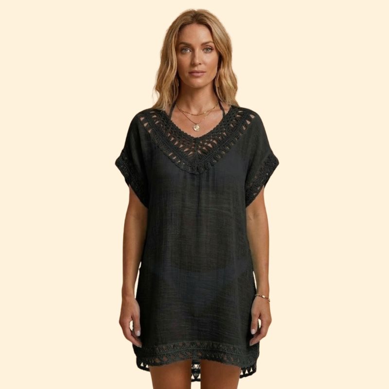 Women’s Beach Cover Up Dress with Crochet Trim