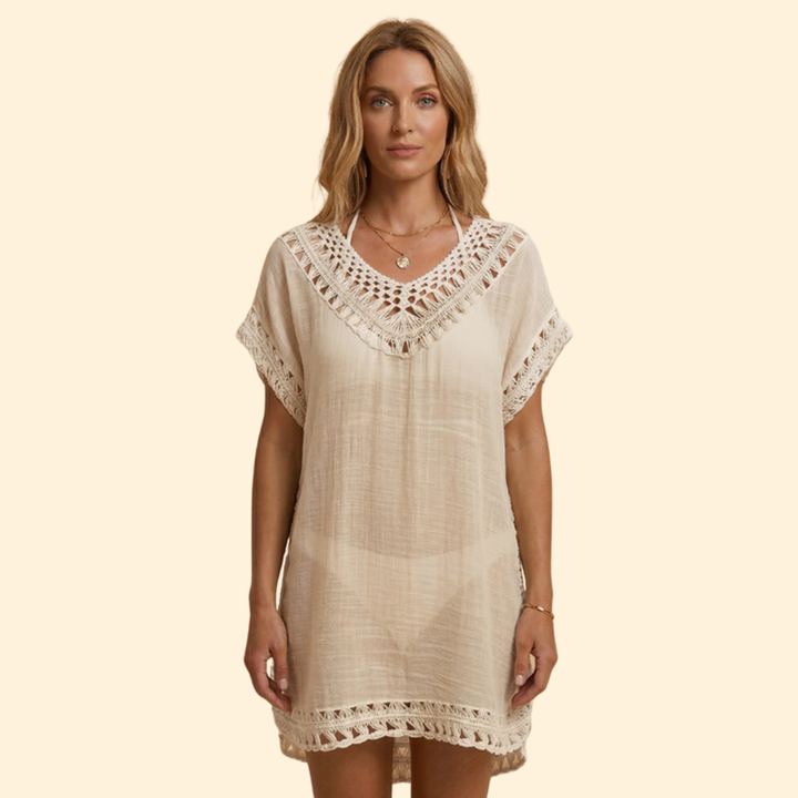 Women’s Beach Cover Up Dress with Crochet Trim