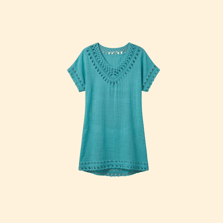 Women’s Beach Cover Up Dress with Crochet Trim
